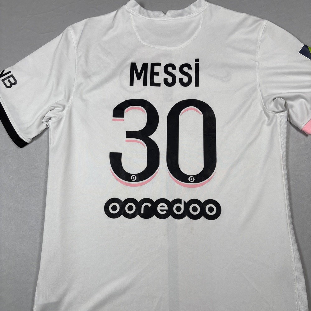 Nike Paris Saint-Germain PSG Messi 30 Jersey Mens Large White Pink 2021-22 Away